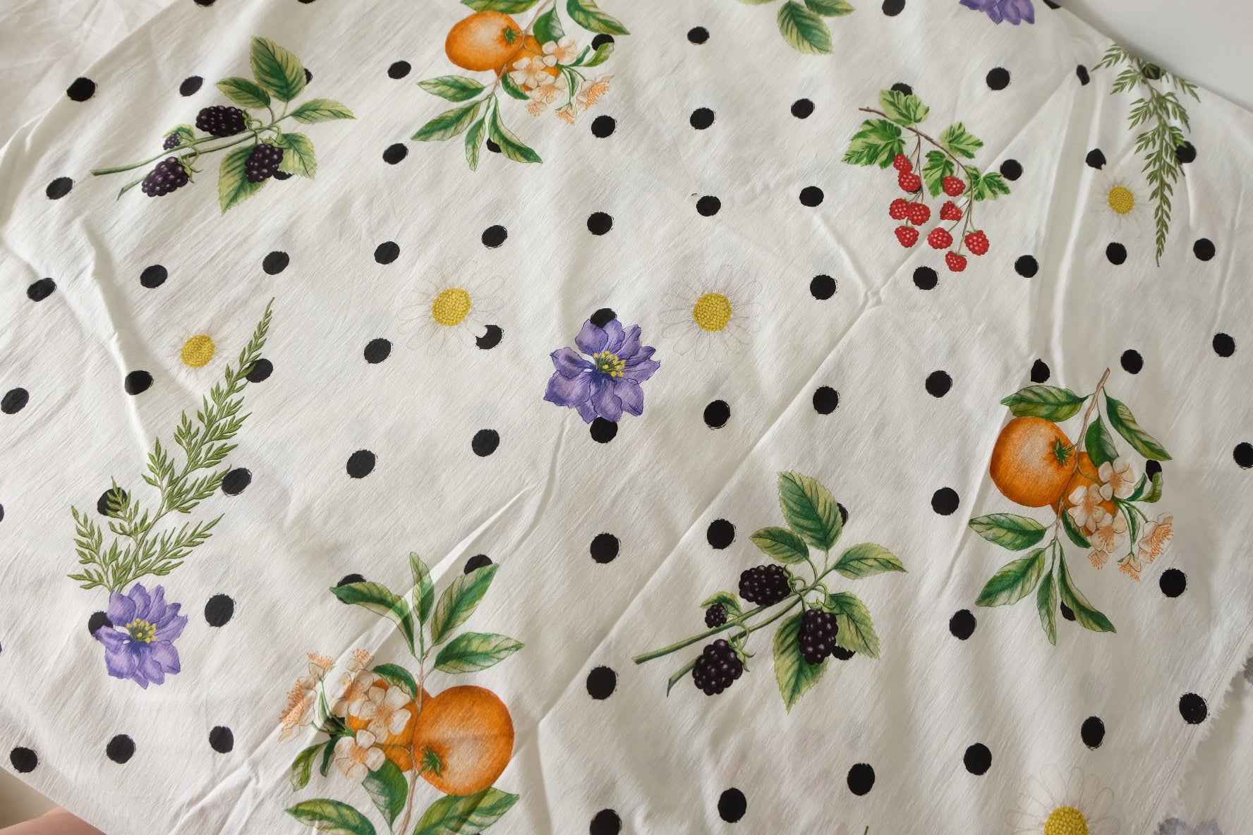Pima Cotton Botanical Polka Dot Poplin Fabric – 2.2 Yards