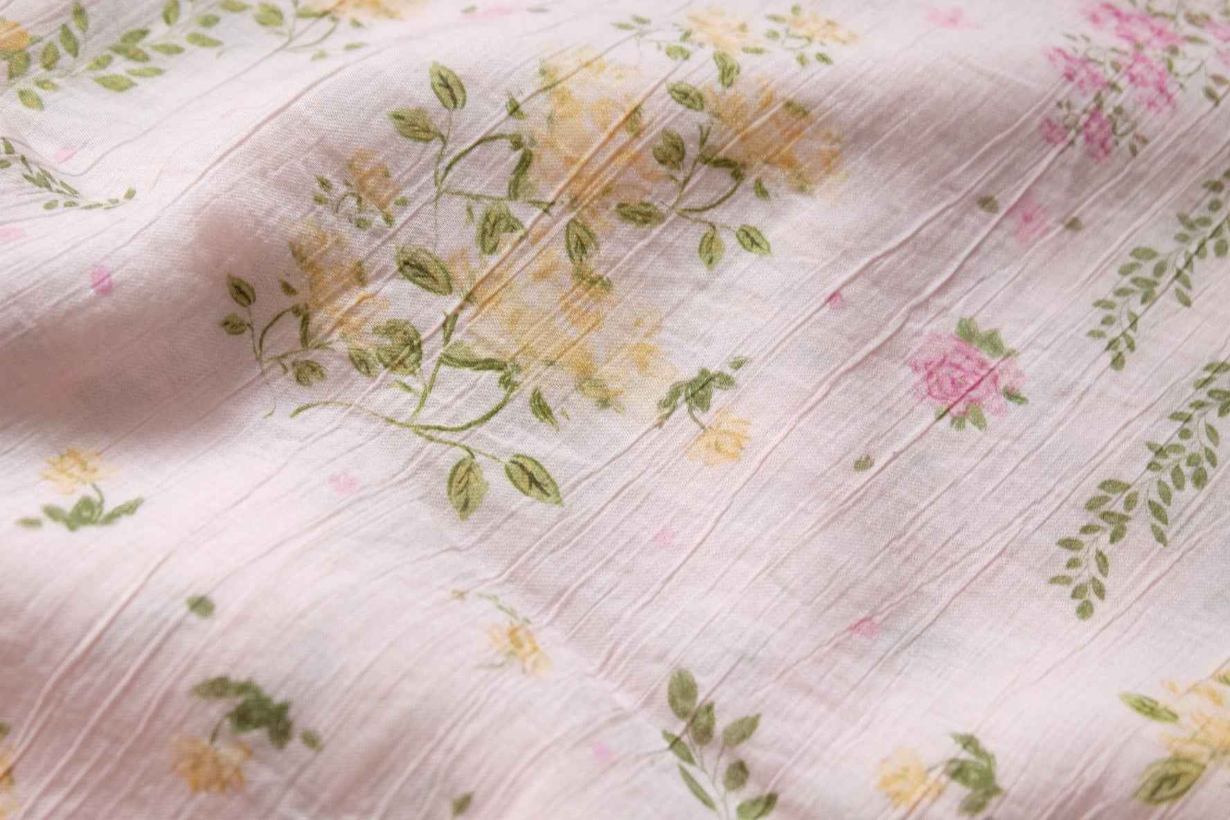 Soft Pink Garden Tencel Cotton Fabric, Airy Floral Summer Weight, 3.28 Yards