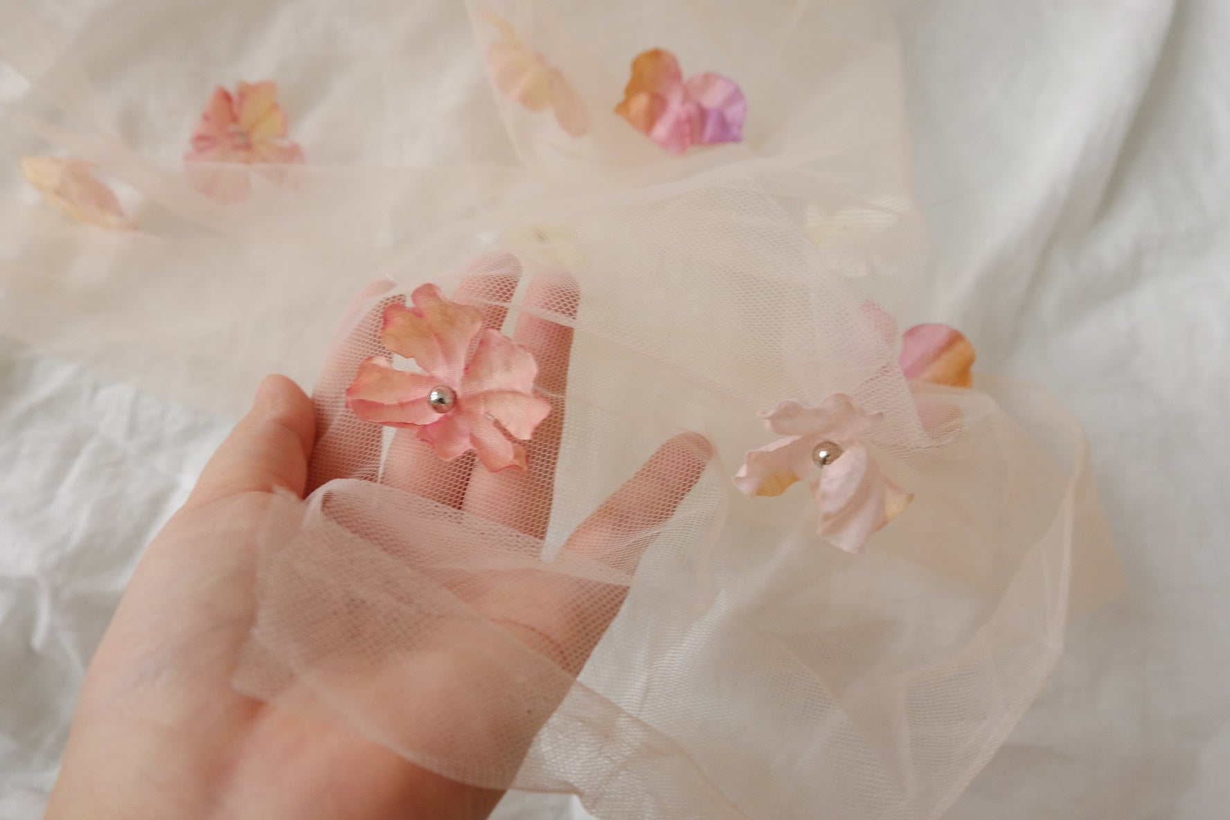 Blush 3D Floral Beaded Tulle Fabric — 2.19 yd