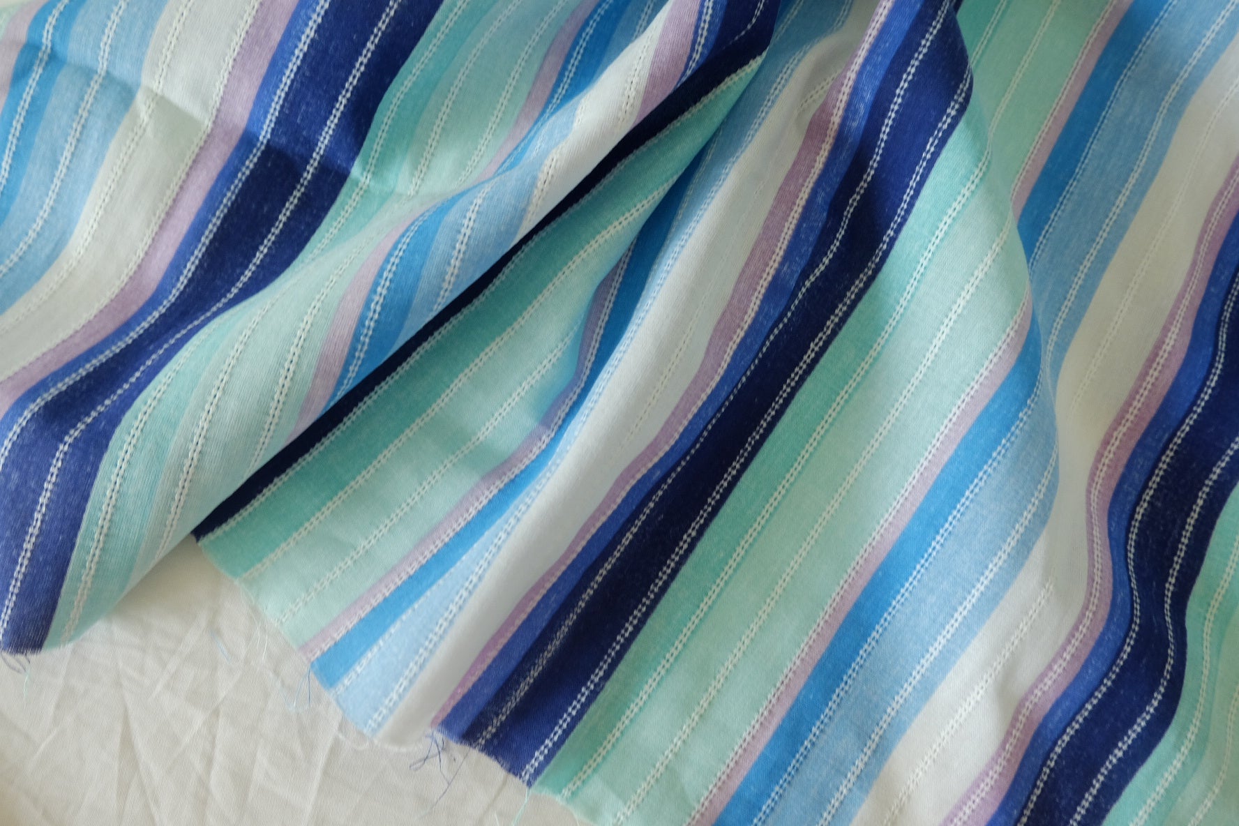 Blue Green Jacquard Stripe Cotton Fabric – 1.6 yd