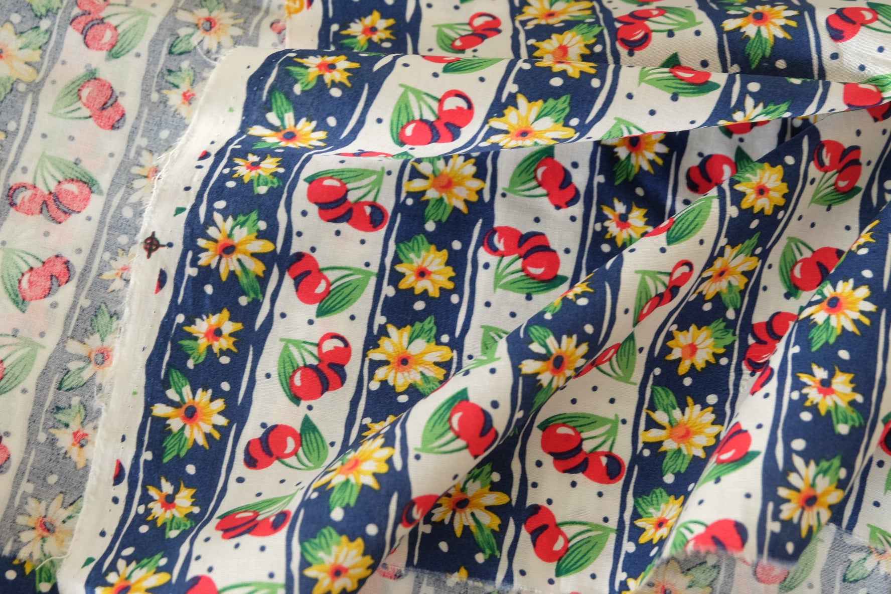 Cherry Floral Stripe Cotton Poplin Fabric – 2.2 yd