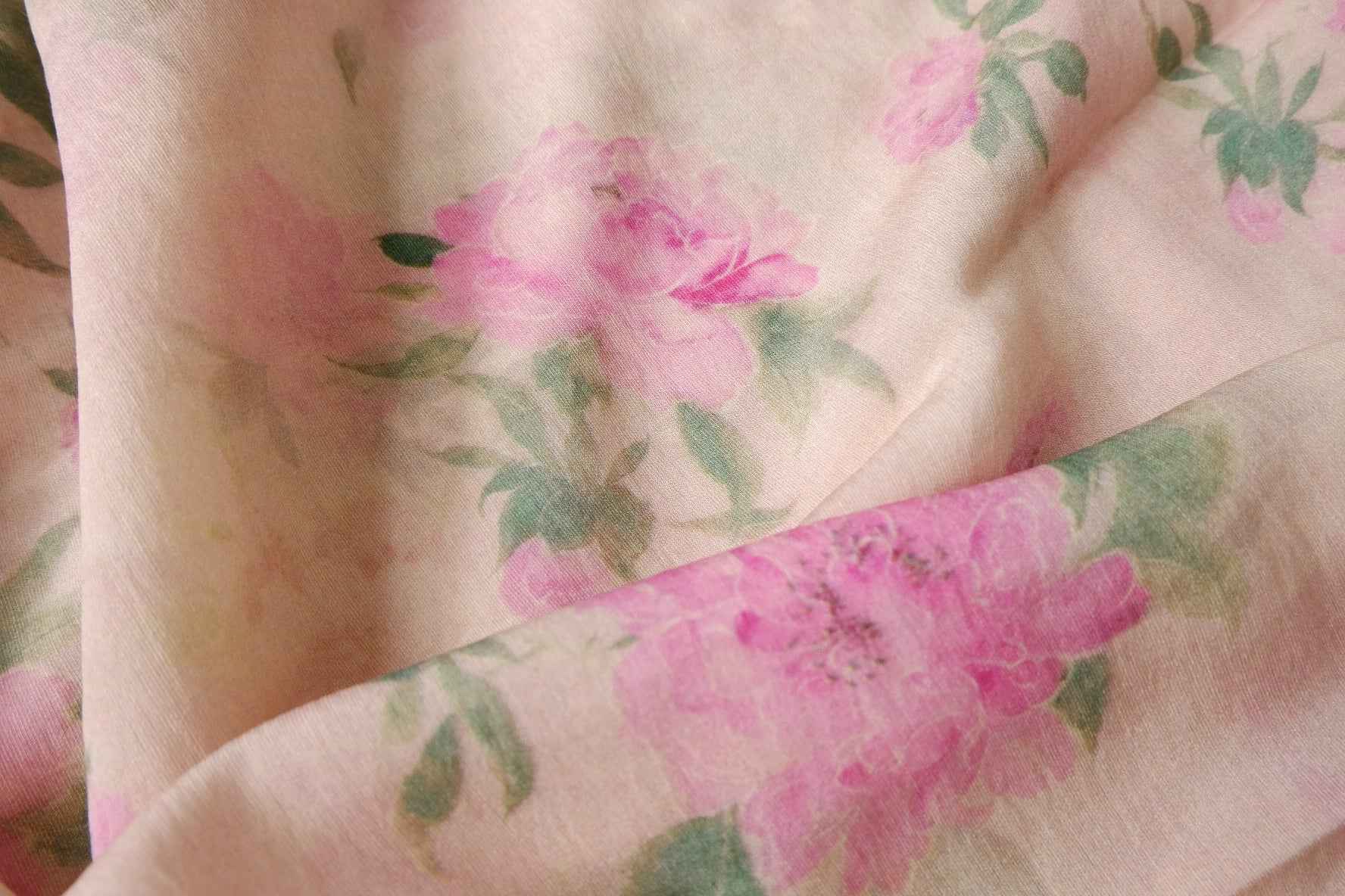 Tencel Linen Floral Fabric, Soft Pink Rose Print, 3.28 Yards
