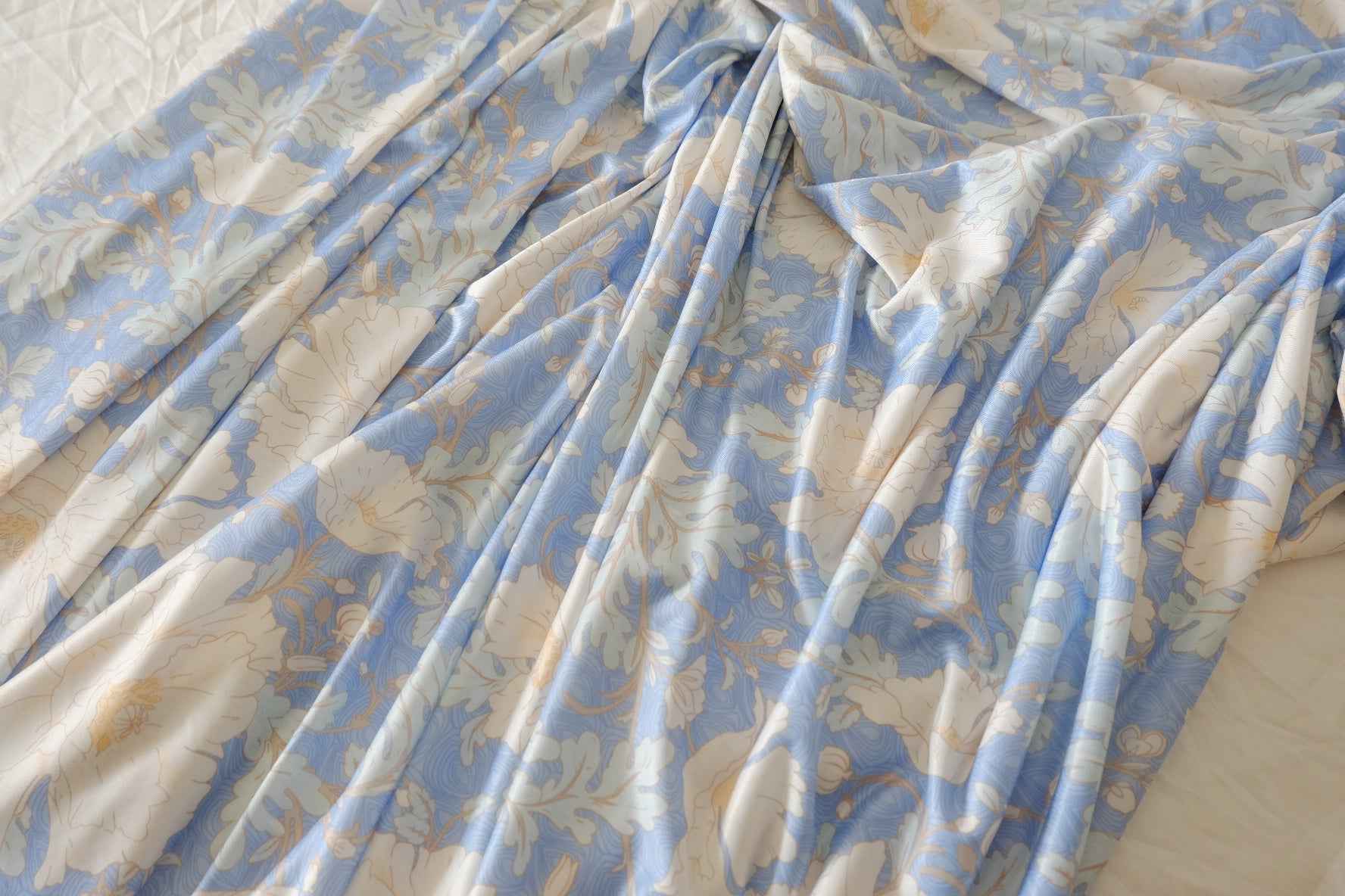 Powder Blue Floral Stretch Mesh – 2.19 yd