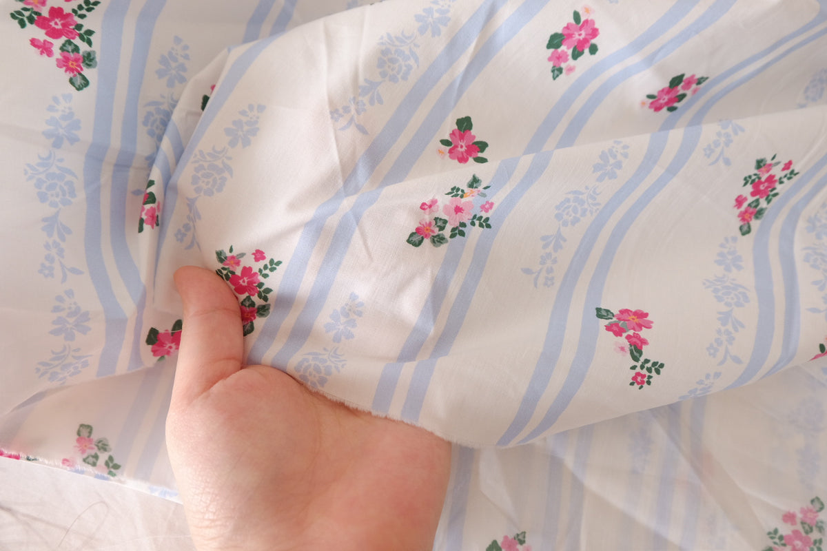 Blue Stripe Rose Cotton Poplin – 3.3 yd