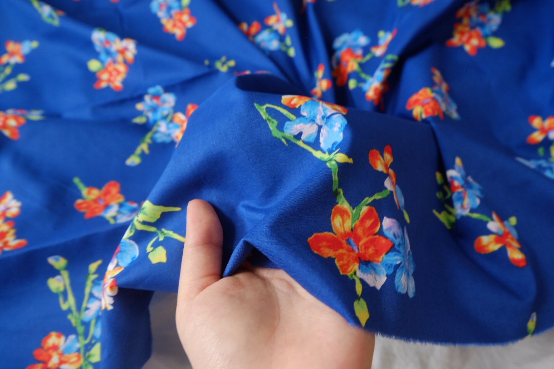 Cobalt Floral Cotton Poplin Dress Cut Fabric - 3.28 yd