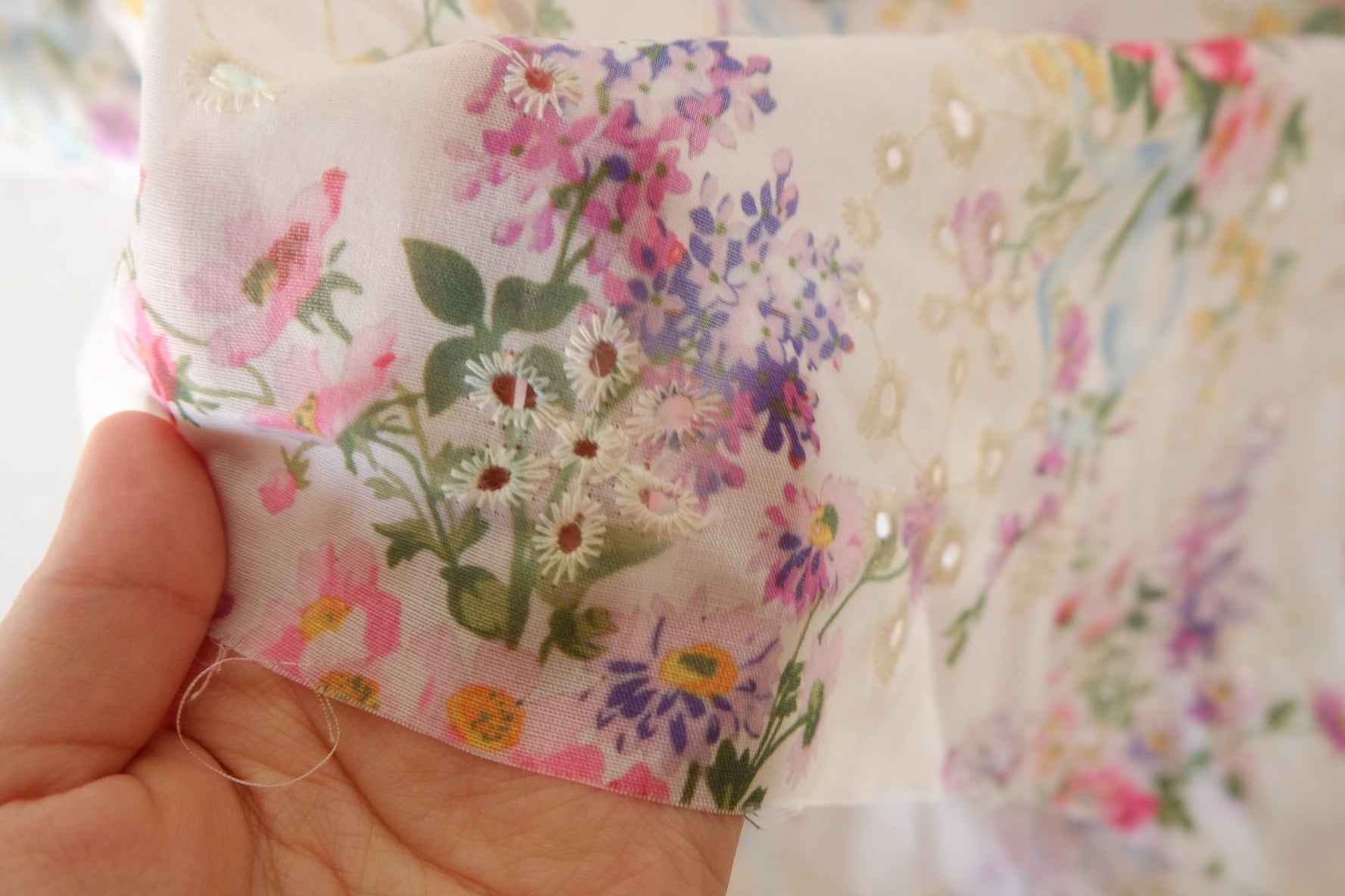 Bouquet Embroidered Cotton Blend Fabric – 2.7 yd