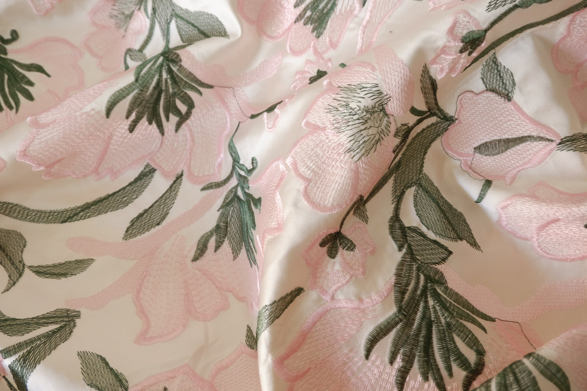Blush Floral Embroidered Satin – 2.2 yd