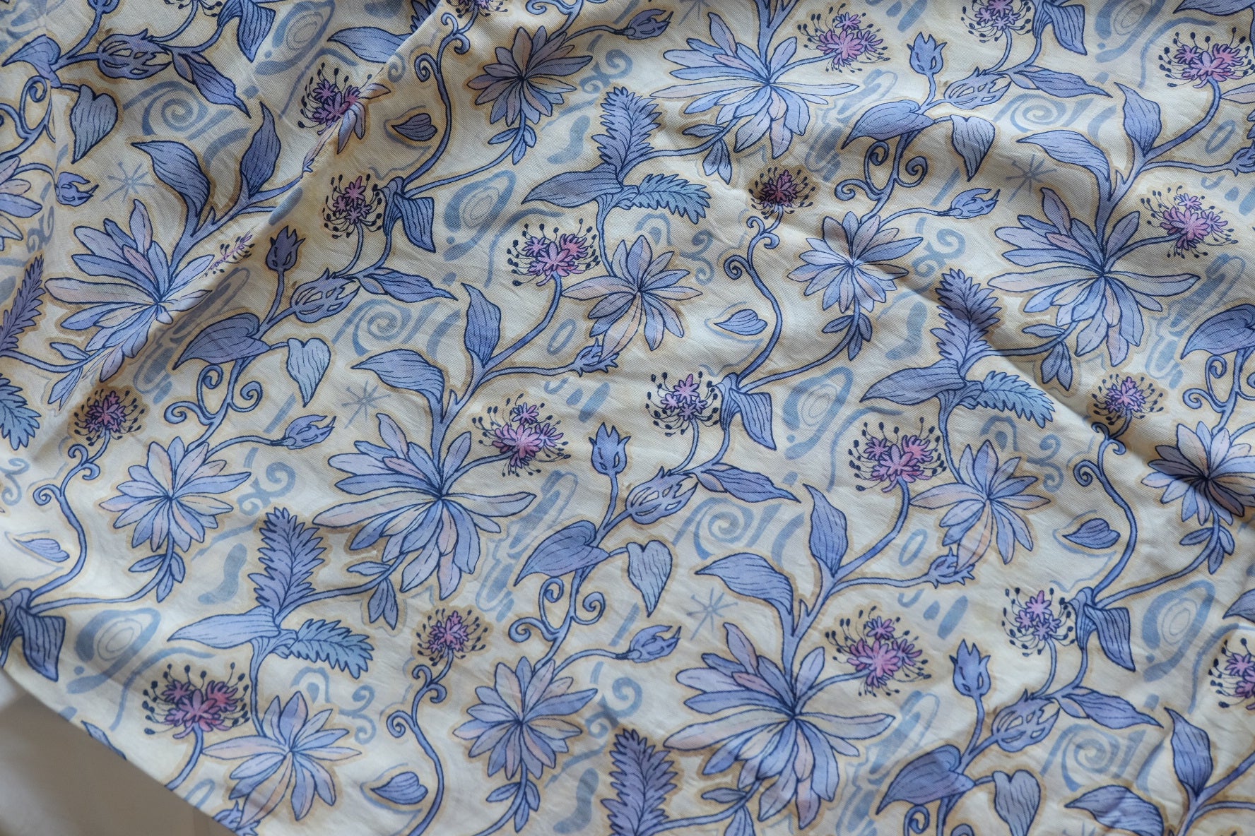 Blue Botanical Cotton Nylon Blend – 3.3 yd