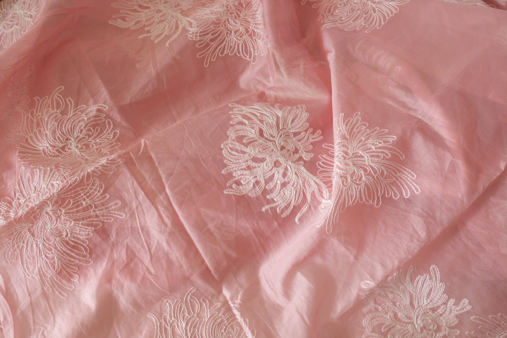 Blush Pink Tencel Embroidered Sheer Fabric – Delicate Floral Mesh – 3.4 yd