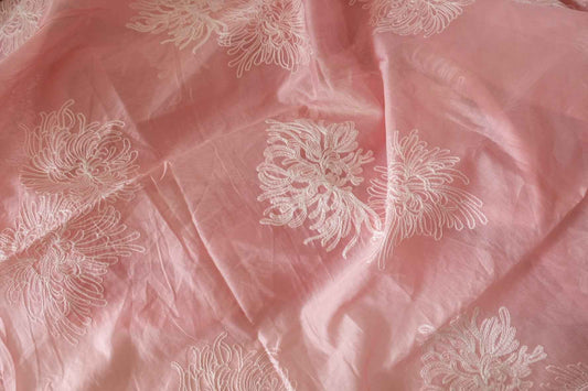 Blush Pink Tencel Embroidered Sheer Fabric – Delicate Floral Mesh – 3.4 yd