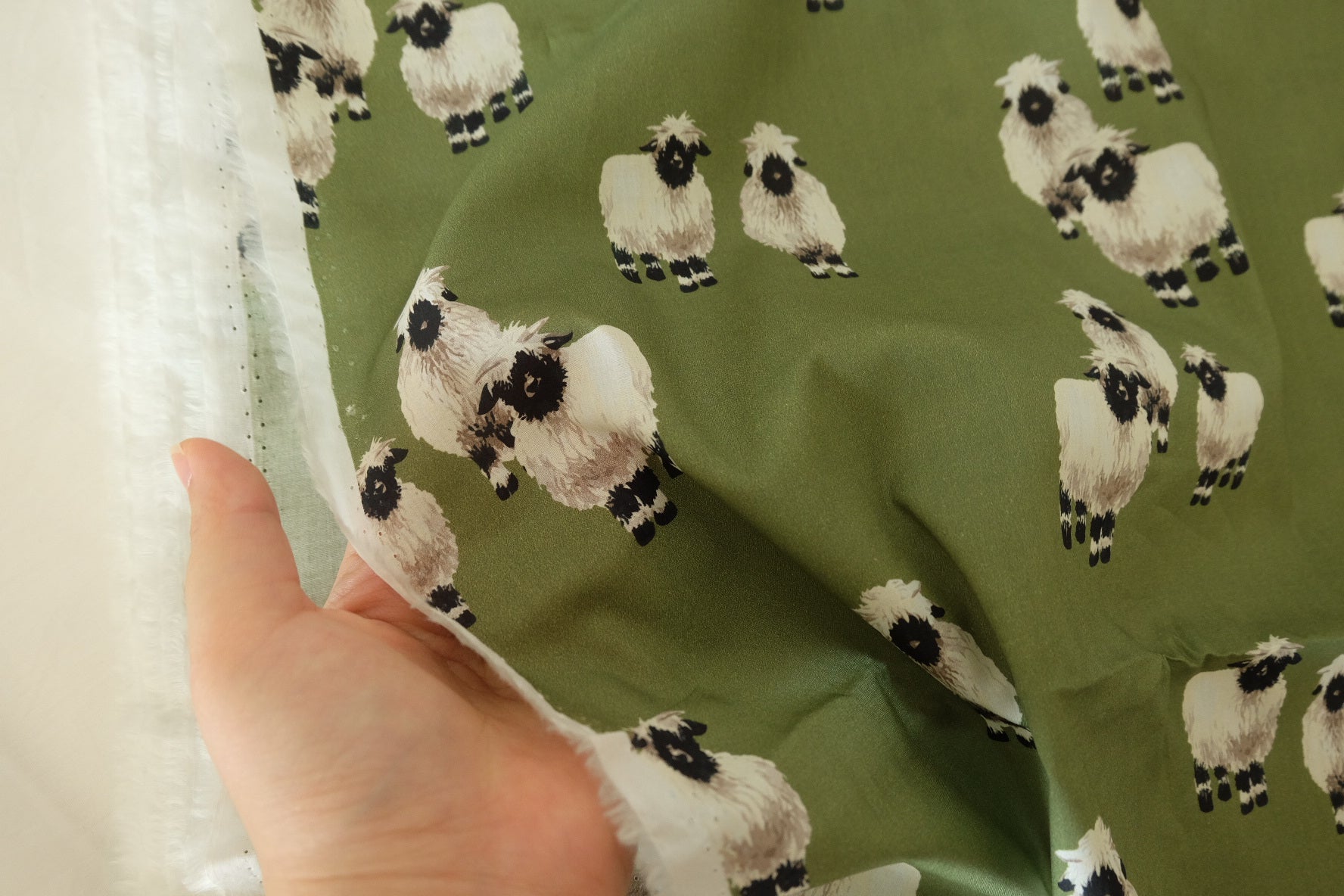 Olive Green Sheep Cotton Poplin Fabric – High Quality Lightweight Cotton – 2.2 yd