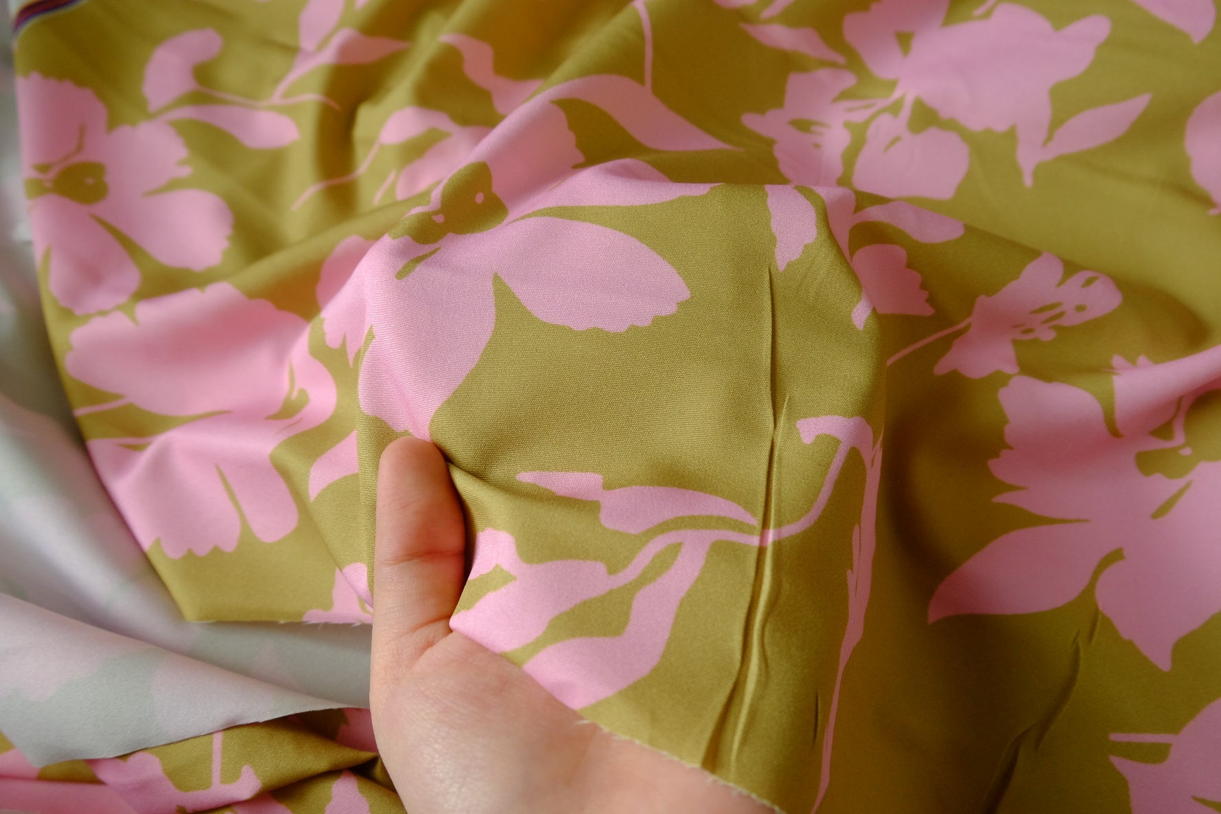 Pink Floral Satin Fabric - 2.84 yd