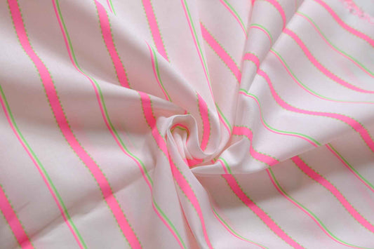 White Neon Stripe Cotton Poplin Fabric, Lightweight Crisp Shirting Weight, 2.19 Yards