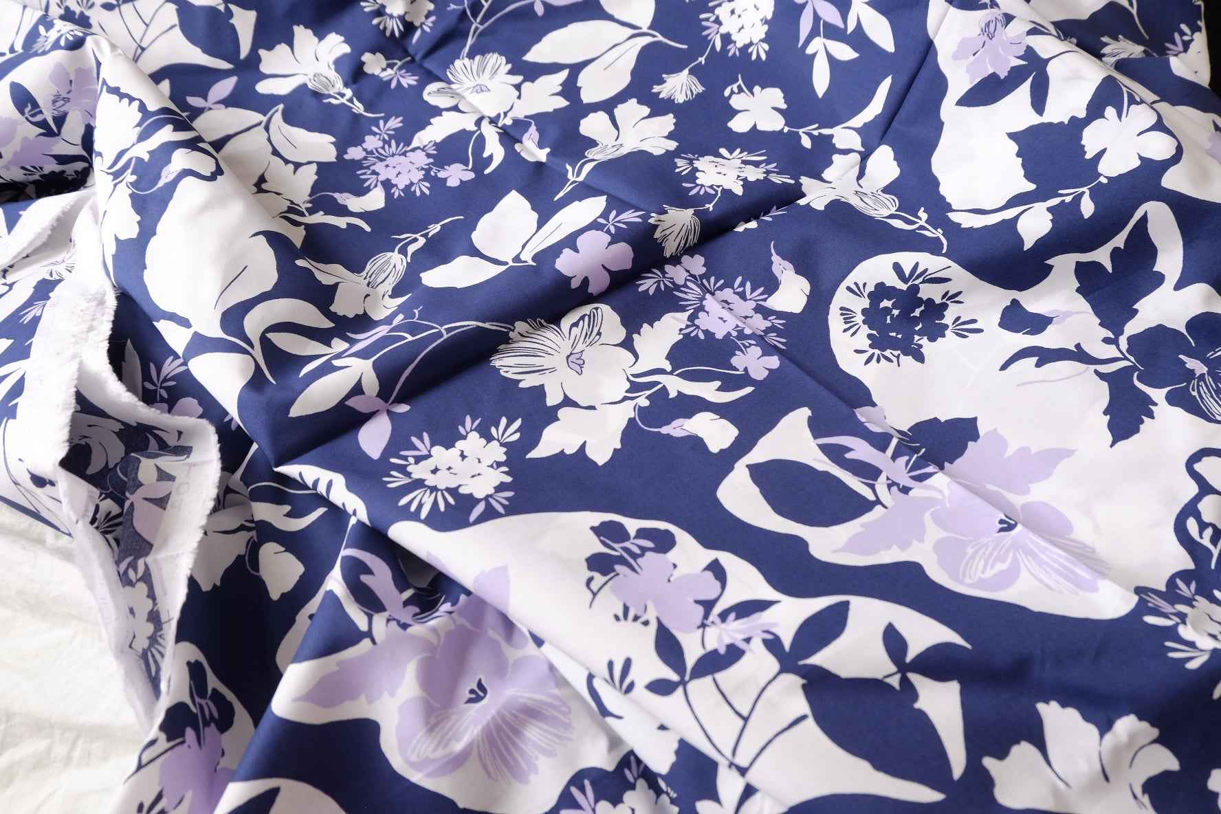 Navy Floral Silhouette 100s Cotton Fabric - 3.28 yd