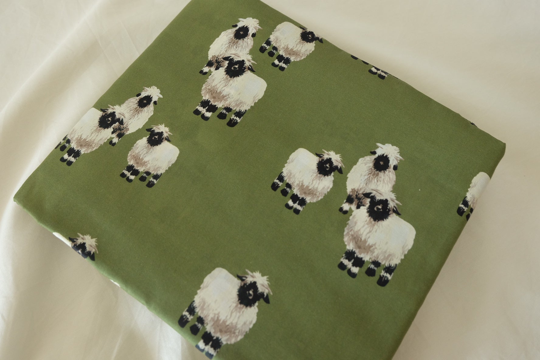 Olive Green Sheep Cotton Poplin Fabric – High Quality Lightweight Cotton – 2.2 yd