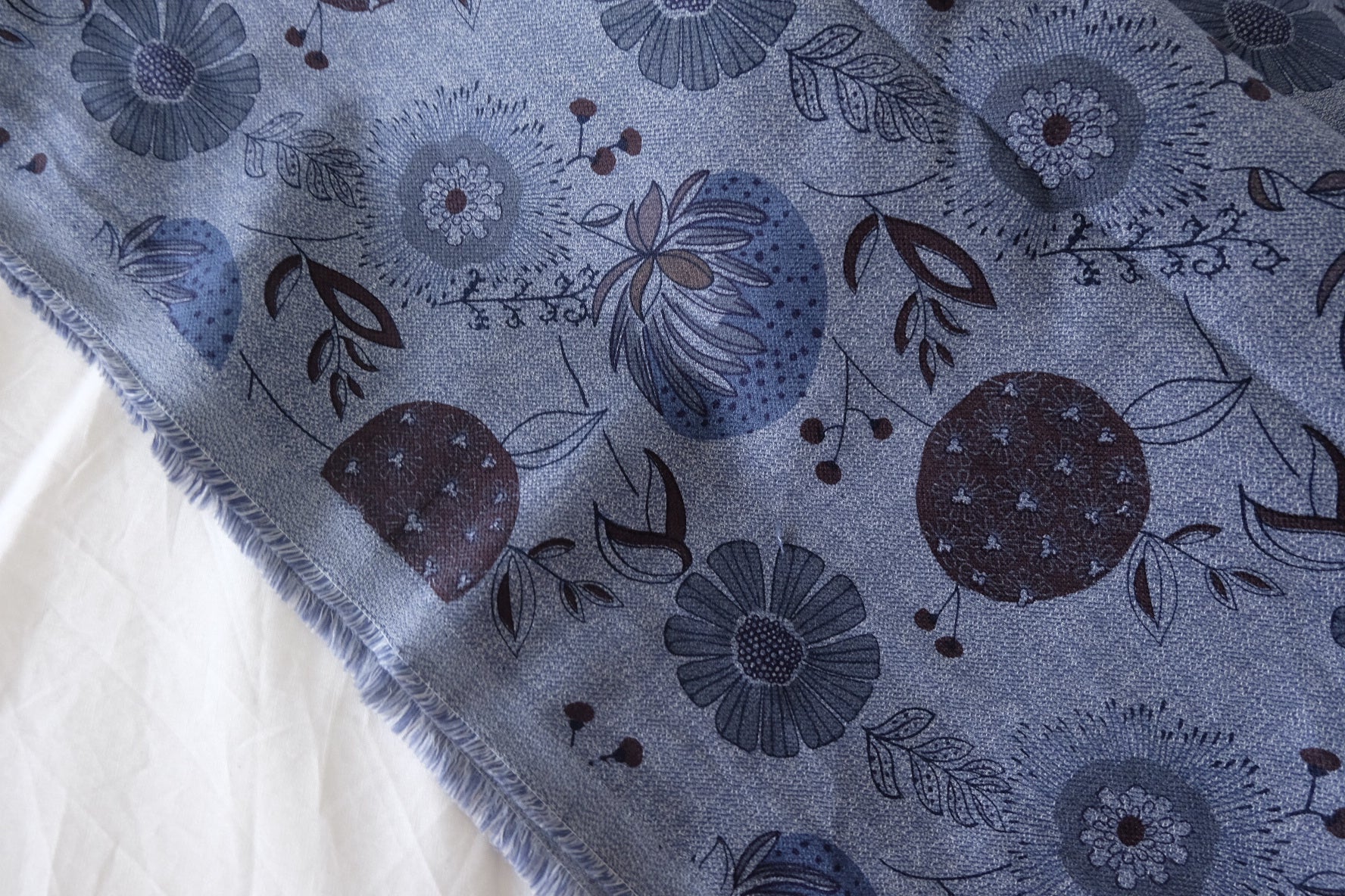 Soft Cotton Linen Floral Berry Print Fabric  – 1.6 yd Cut