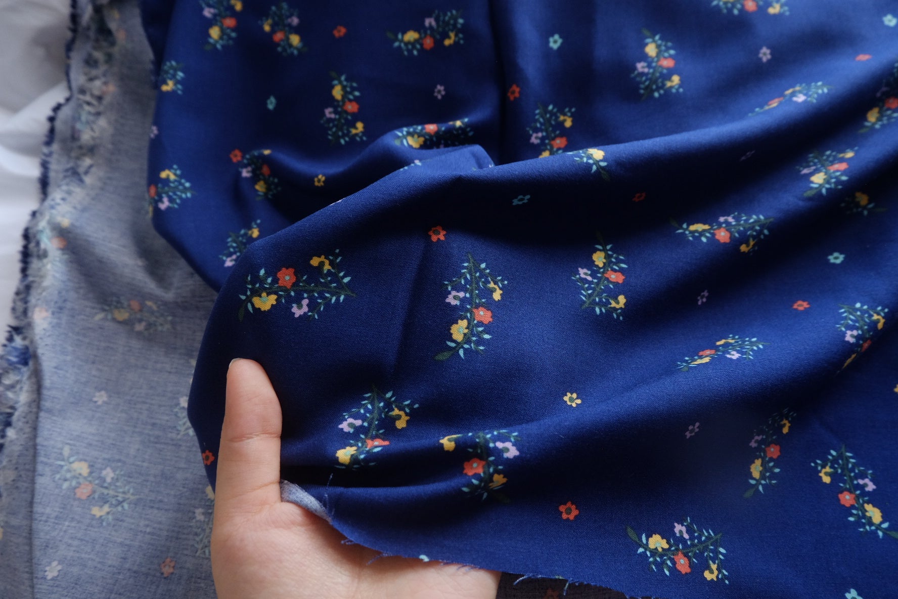 Navy Tiny Floral Cupro Fabric - 1.64 yd