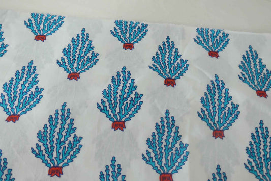 Blue Coral Print Soft Cotton Fabric – 2.2 yd
