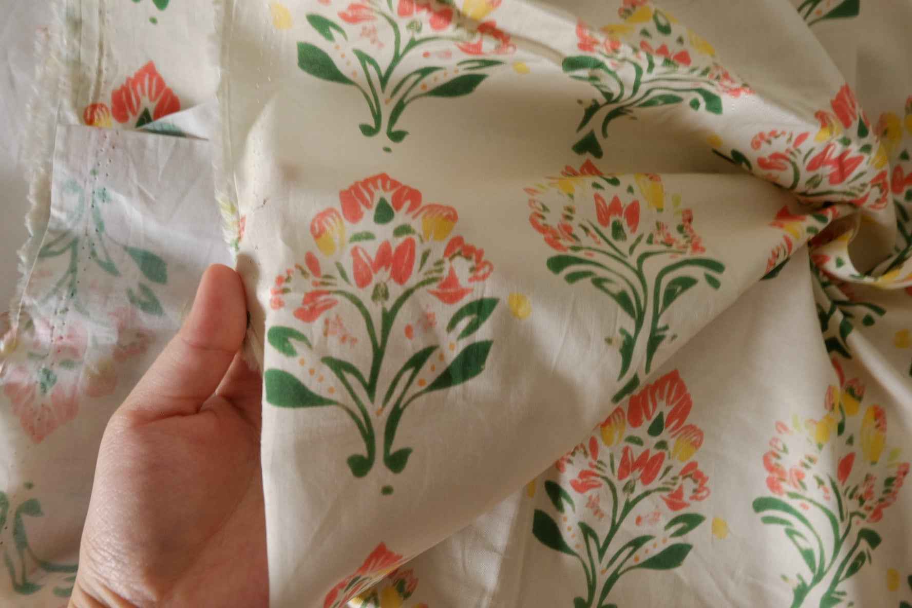 Coral Floral Cotton Poplin Fabric – 3.3 yd