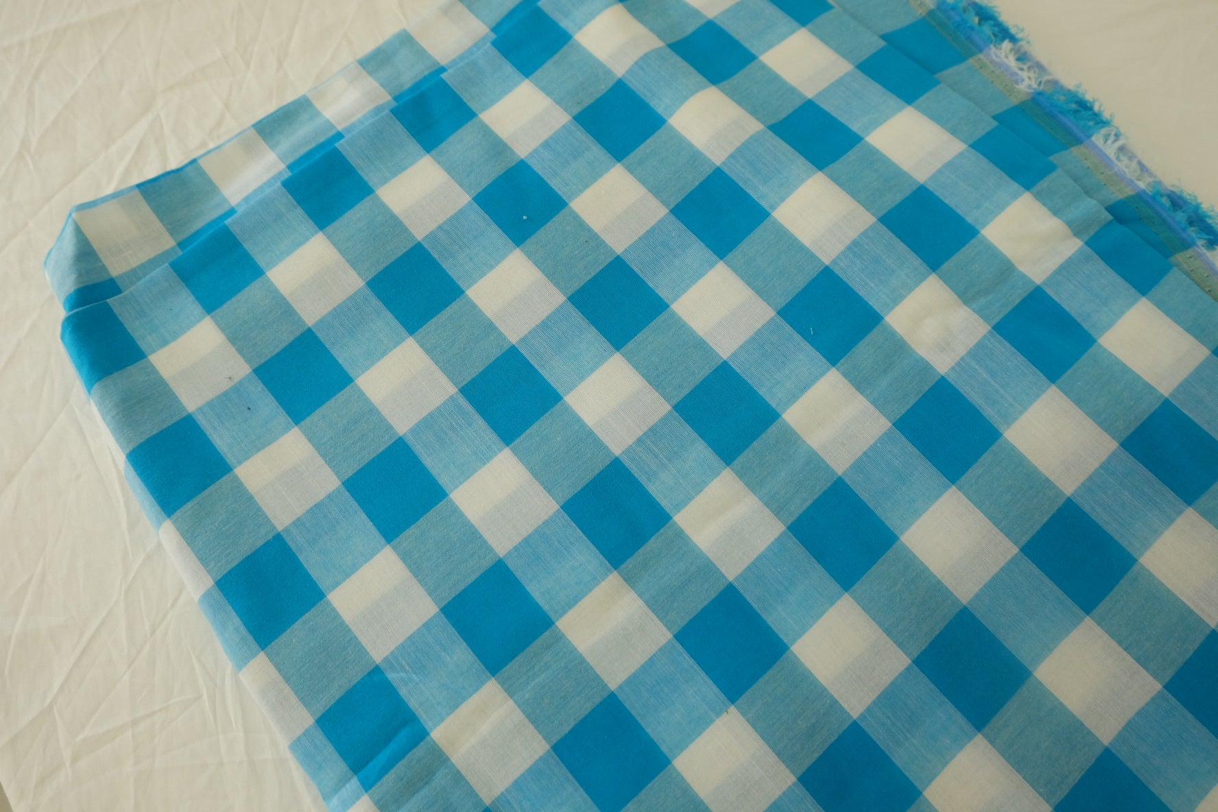 Lake Blue Yarn-Dyed Gingham Lightweight Cotton Fabric – 2.2 yd
