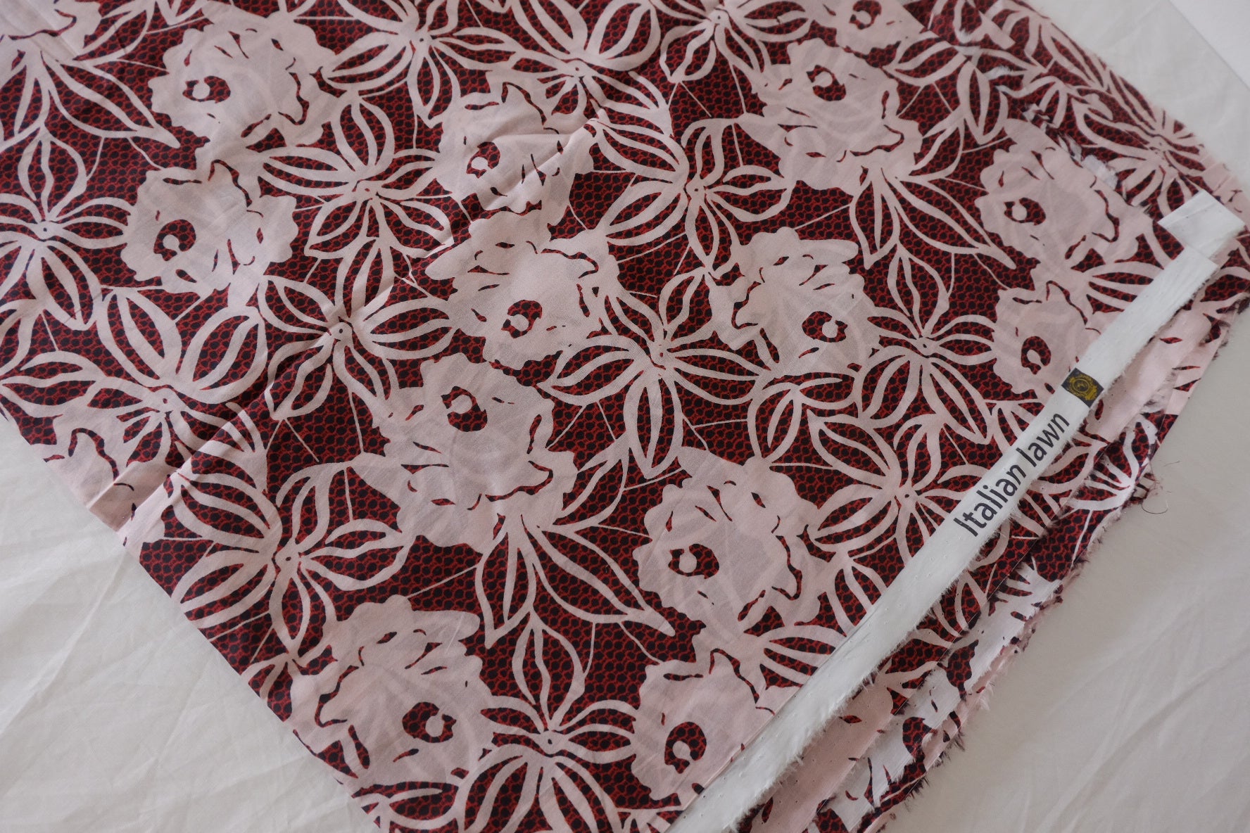 Burgundy Floral Ultra-Light Cotton Lawn Fabric – 3.3 yd