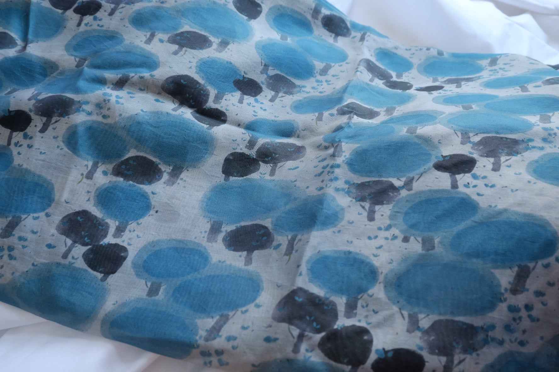 Blue Watercolor Trees Tencel Linen Sheer Fabric - 4.70 yd