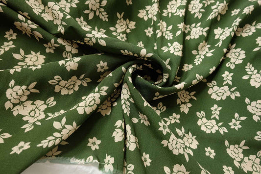 Green Floral Rayon Linen-Blend Fabric - 2.19 yd