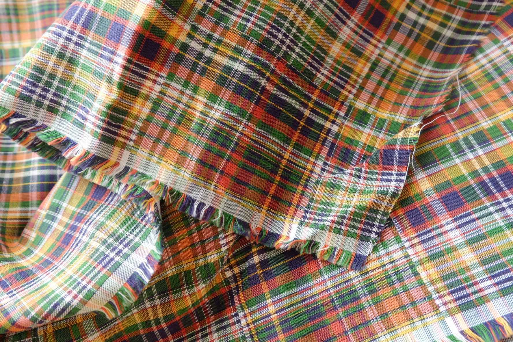 Colorful Plaid Double Gauze Cotton Fabric, Soft Yarn-Dyed , 3.28 Yards