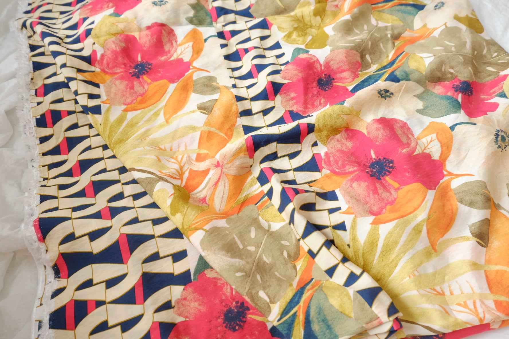 Border Floral Tencel Cotton Fabric - 1.64 yd