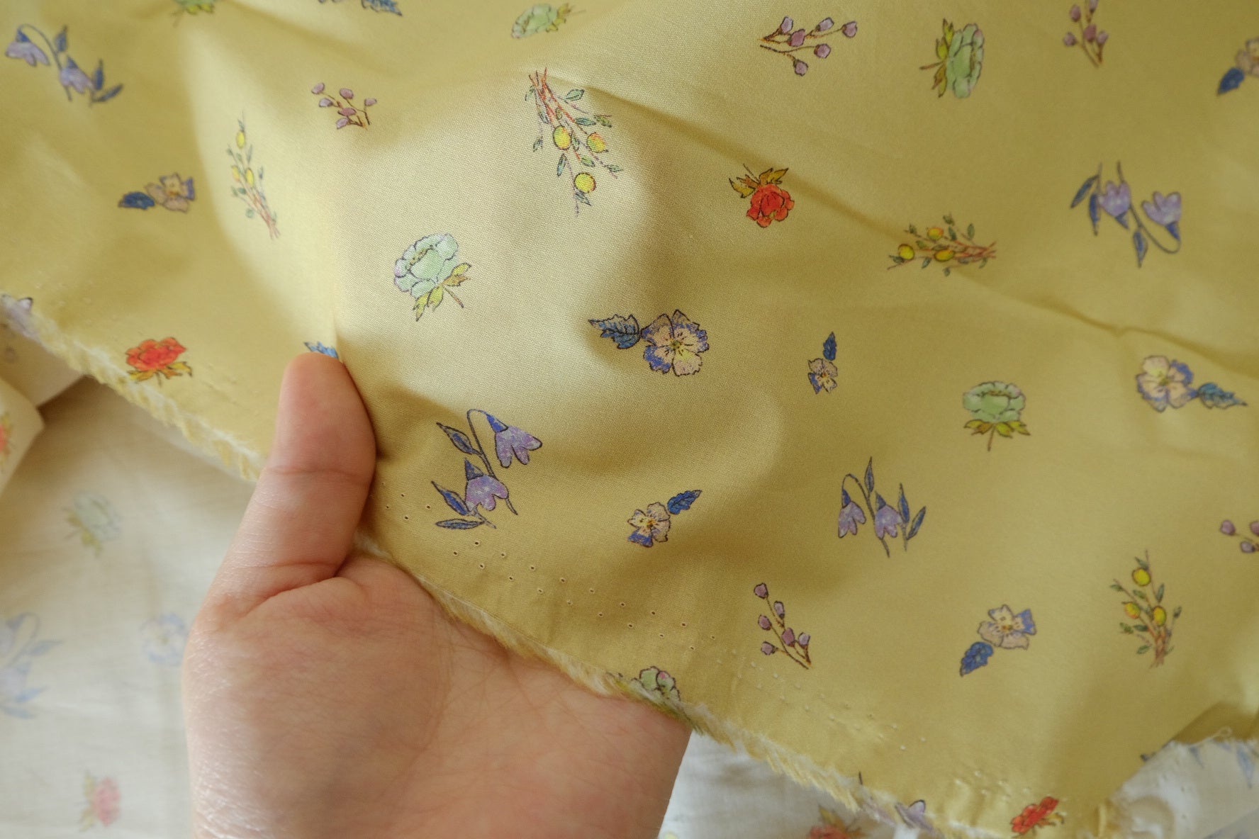Pale Yellow Tiny Floral Cotton Lawn Fabric - 2.4 yd