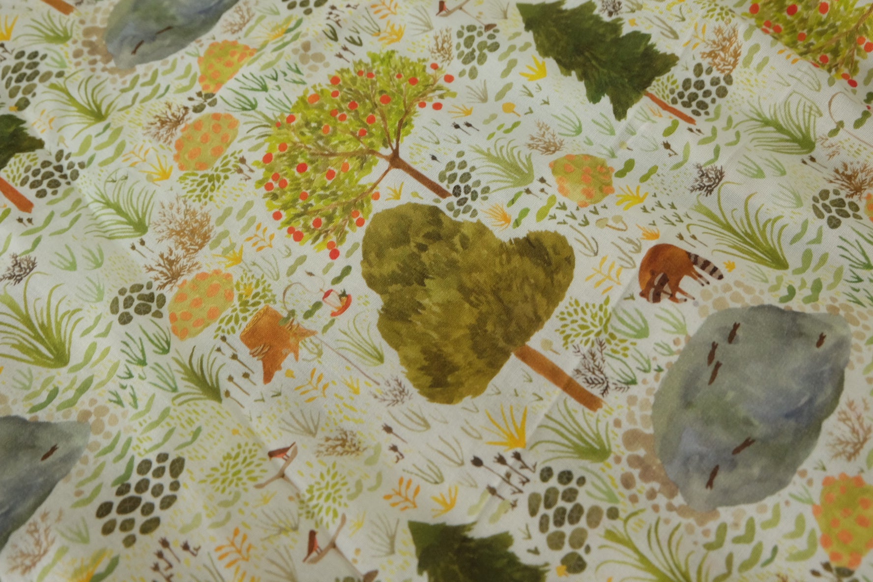 Forest Story Cotton Poplin Fabric – Woodland Animal & Botanical Print – 3.8 yd