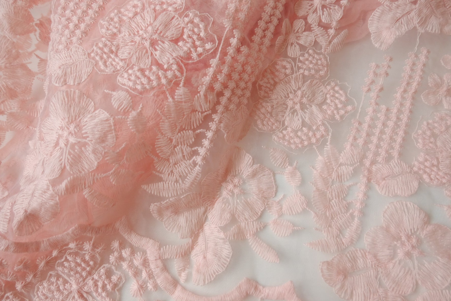 Pink Embroidered Cotton Organza Fabric - 2.52 yd