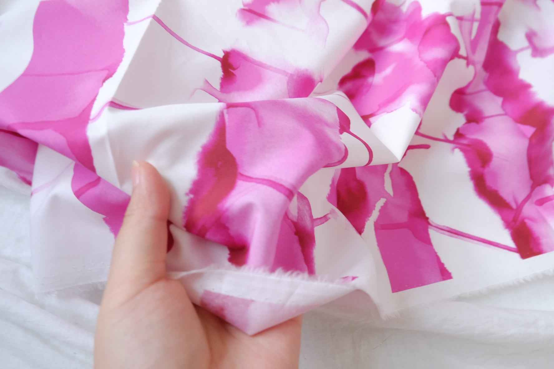 Pink Watercolor Floral Cotton Poplin Fabric — 2.19 yd