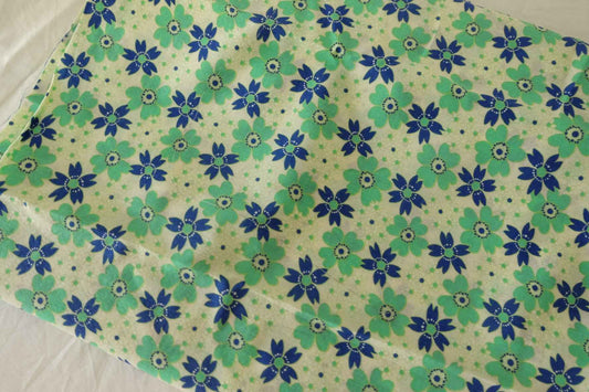 Cotton Poplin Fabric – Blue & Green Floral Print  1.64 yds