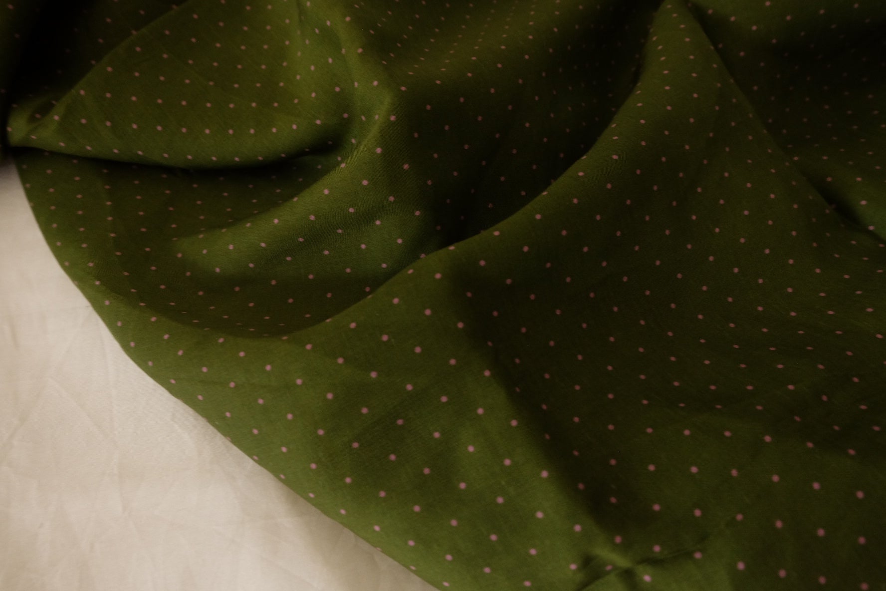 Olive Green Rayon Linen Blend Dot Fabric – 1.5 yd