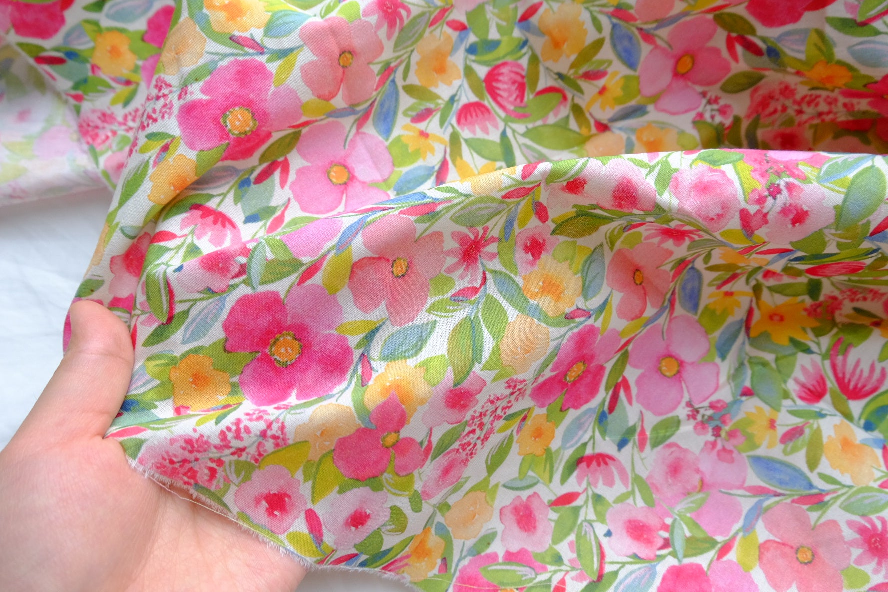 Bright Watercolor Floral Cotton Lawn Fabric - 2.7 yd