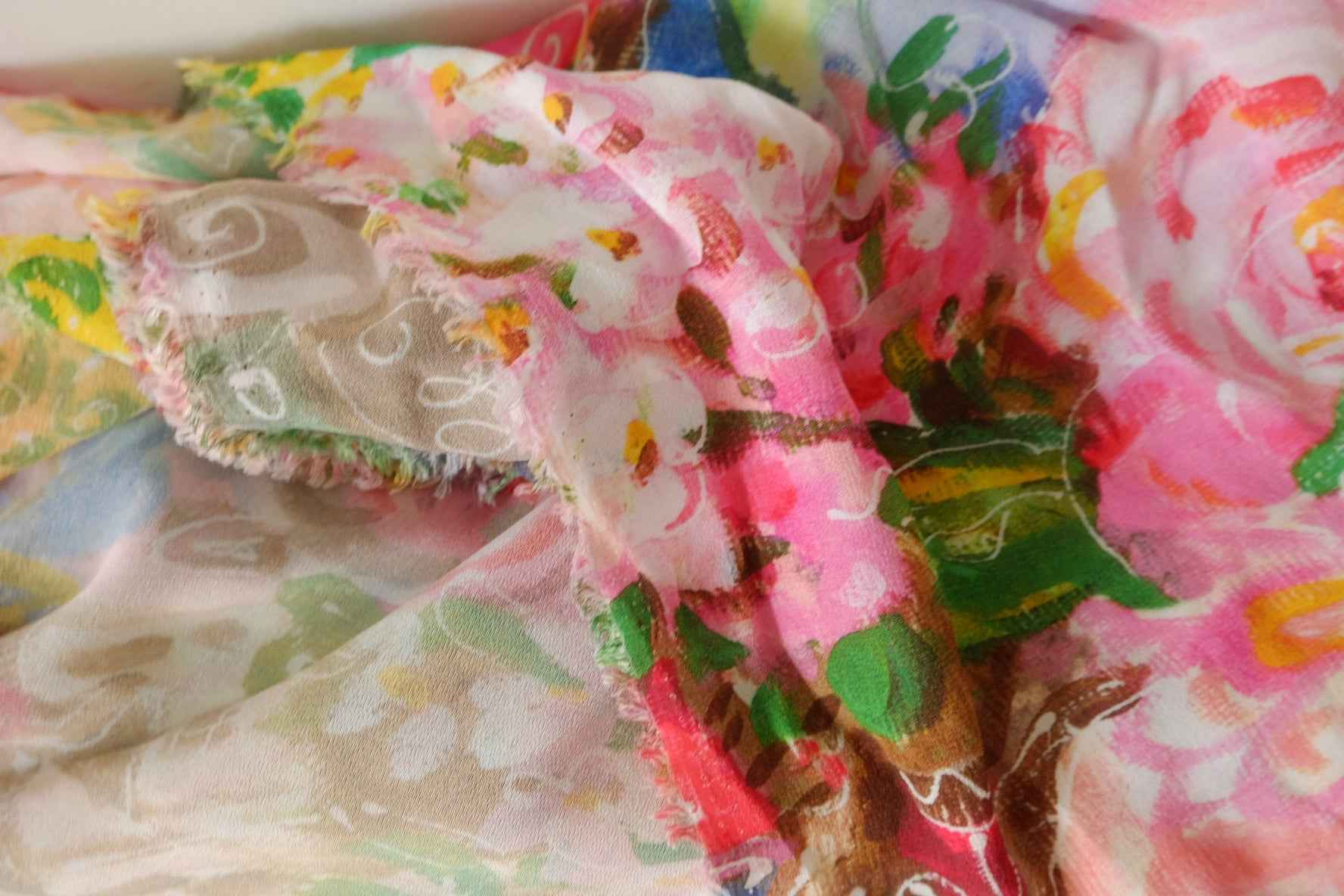 Colorful Abstract Floral Rayon Georgette Fabric – 3.3 yd
