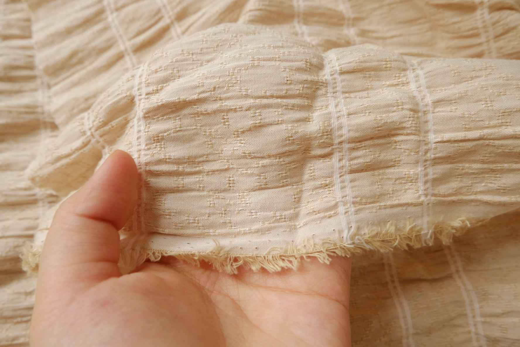 Textured Crinkled Cotton Linen Jacquard Fabric, Soft Structured Dress Weight, 3.28 Yards
