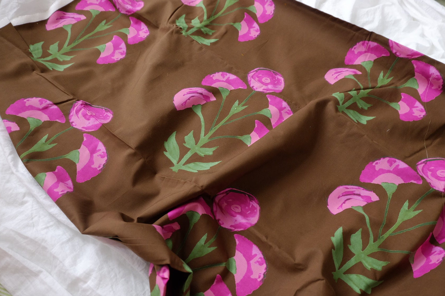 Brown Floral 80s Cotton Designer Shirt Fabric — 2.19 yd