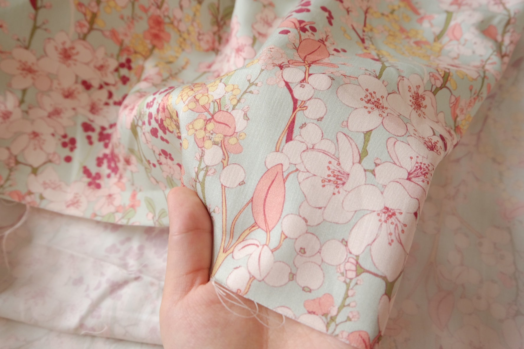 Mint Garden Floral Twill Tencel Fabric - 3.28 yd