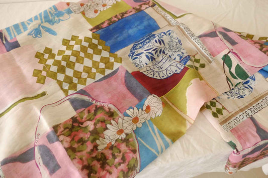 Artist’s Table Collage Print Tencel Linen Fabric – 2.19 yd Piece