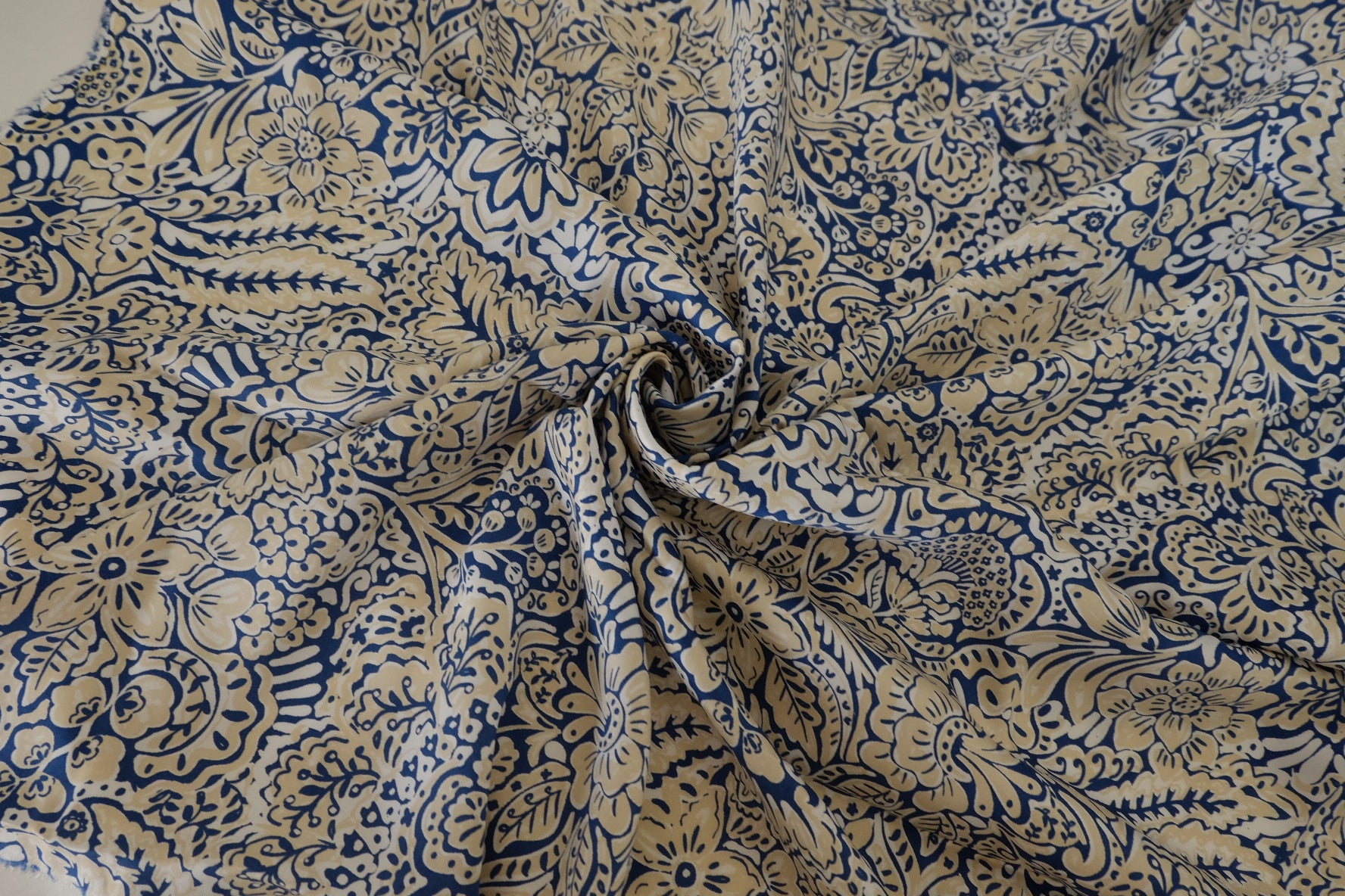 Blue Paisley Floral Rayon Challis Fabric – 2.2 yd