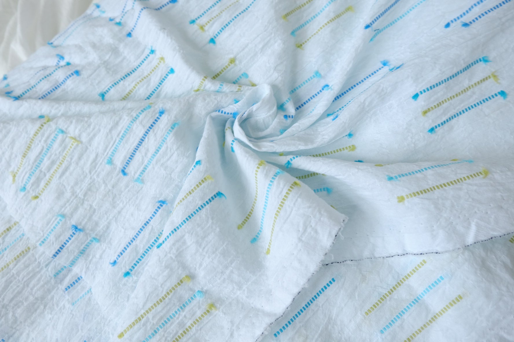 Blue Stripe Bubble Jacquard Cotton Fabric — 2.19 yd