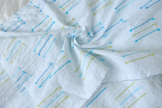 Blue Stripe Bubble Jacquard Cotton Fabric — 2.19 yd