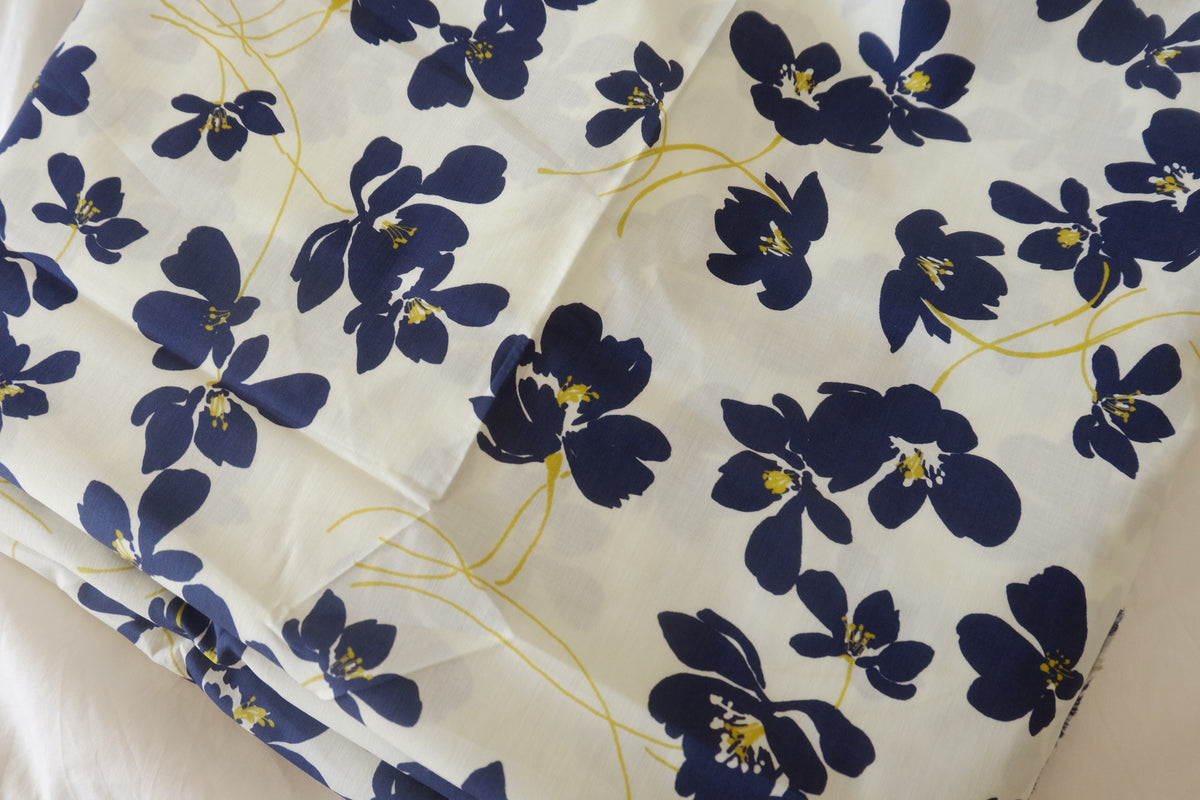 Midnight Blue Blossoms – Floral Cotton Poplin – 3.3 yd