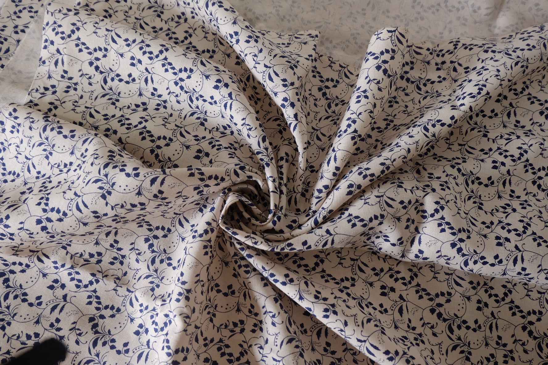 Navy Botanical Linen Lyocell Fabric – 1.6 yd