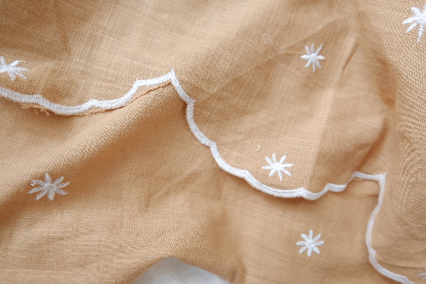 Embroidered Slub Cotton Linen Fabric 2.2 Yards