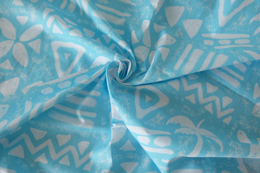 Aqua Tropical Motif Cotton Poplin – 2.19 yd