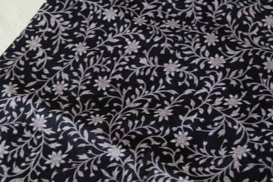 Black Vine Floral Cotton Linen Fabric-1.64 yd/2.2 yd