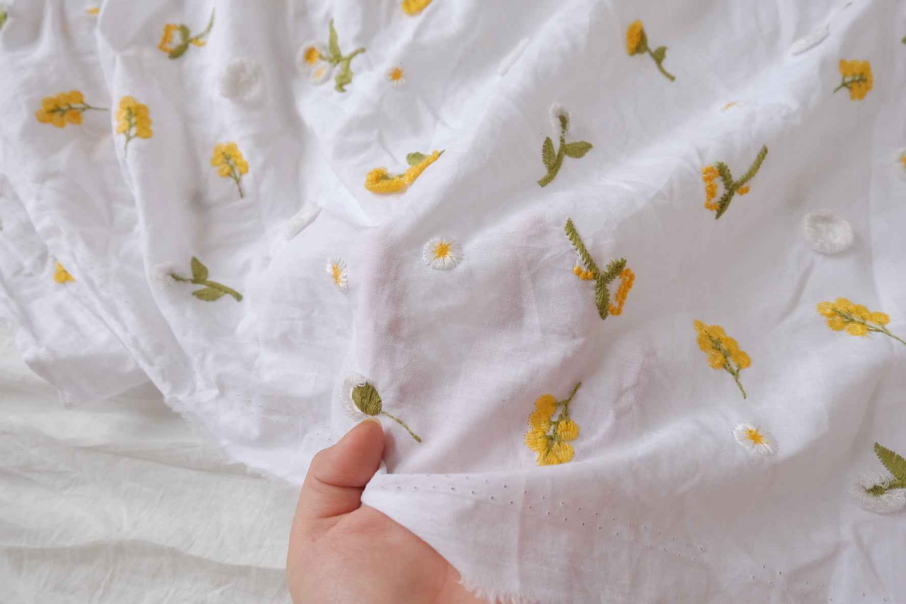 Soft White Embroidered Cotton Fabric - 2.62 yd